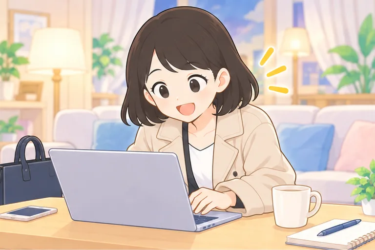 帰宅してコートを着たまま、すぐにレッスンを始める女性のイラスト