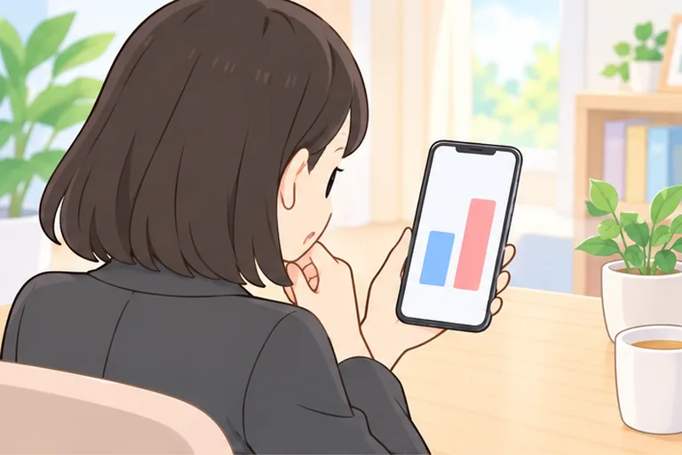スマホで2社の料金を見比べる女性のイラスト