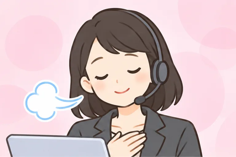 深呼吸して、落ち着いた表情をしている女性会社員のイラスト