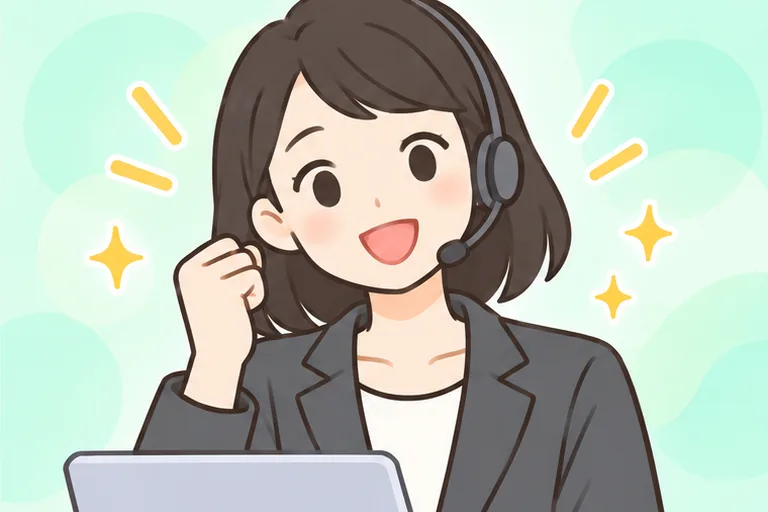 小さくガッツポーズする女性のイラスト