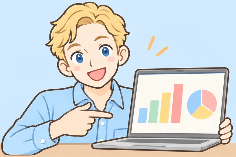 ノートパソコンの画面を指して説明する男性講師のイラスト