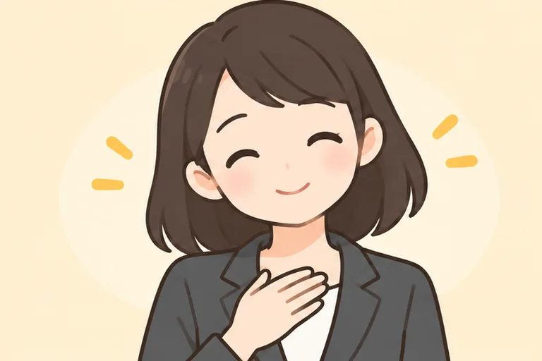 これまでと同じように続けられると分かり、ほっとして胸に手を当てる女性のイラスト