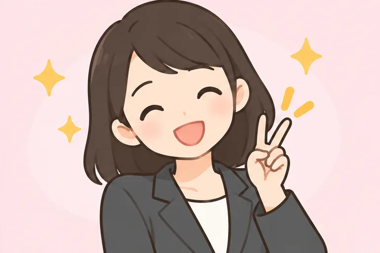 笑顔でピースする女性のイラスト