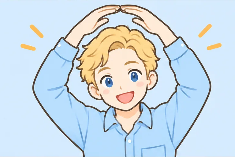 頭の上で大きな丸を作る男性講師のイラスト