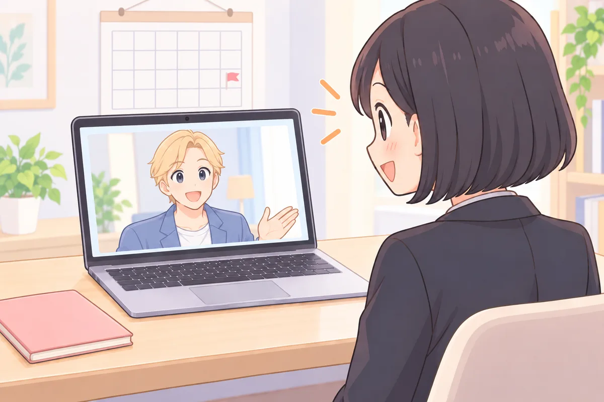 ゴールの旗をつけたカレンダーの前で、学習を進める女性のイラスト
